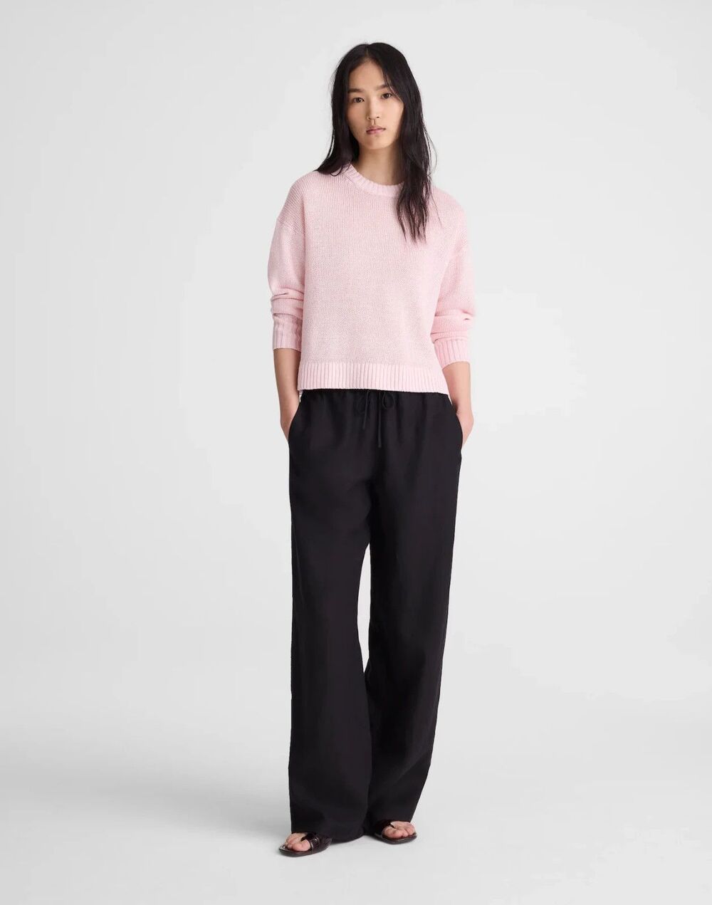 Madewell Linen Drop-Shoulder Sweater Womens Small Pink Blush Crop Pullover NWT - Picture 2 of 11